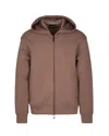 Emporio Armani Warm Chenille-interior Jersey Hoodie With Rubberized Logo In Brown