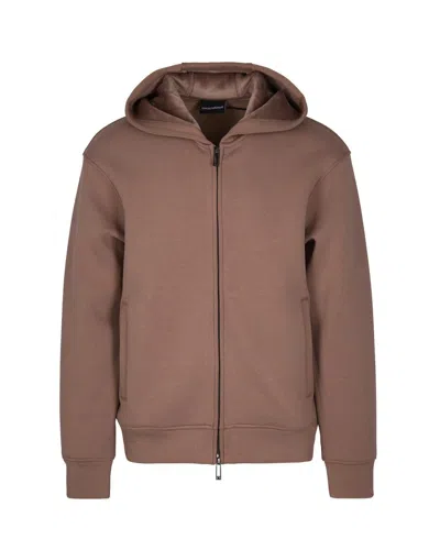 EMPORIO ARMANI WARM CHENILLE-INTERIOR JERSEY HOODIE WITH RUBBERIZED LOGO