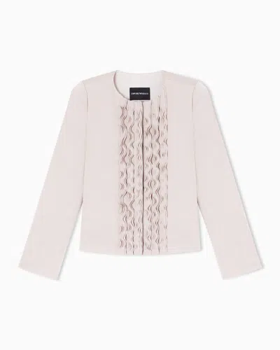 Emporio Armani Textured Weave Fabric Ruffled Fitted Jacket In Neutral