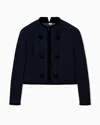Emporio Armani Washed Wool Jacket With Velvet Trim In Blue