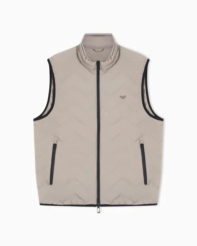 Emporio Armani Water Repellent Chevron Quilted Sleeveless Down Jacket In Nylon Spandex In Neutral
