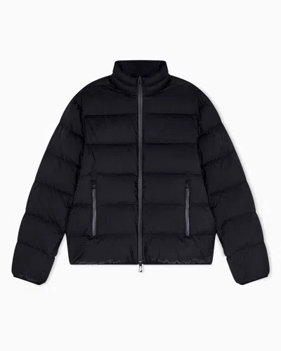 Emporio Armani Water Repellent Down Jacket In Quilted Nylon With Jacquard Lettering Logo In Black