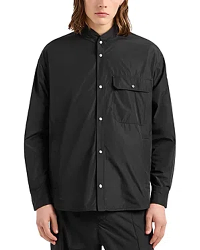 Emporio Armani Water Repellent Lightweight Snap Front Shirt Jacket In Solid Black