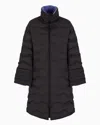 Emporio Armani Water-repellent, Reversible Three-quarter Length Jacket In Wavy Quilted Nylon In Black