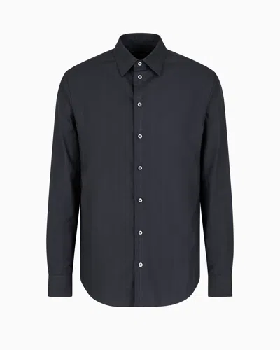 Emporio Armani Wave Motif Jacquard Cotton Shirt In Black