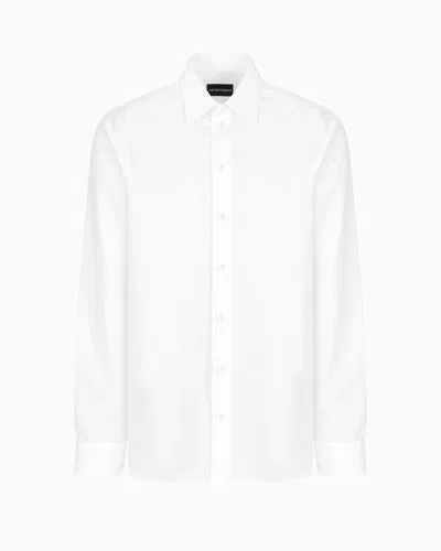 Emporio Armani Wave Motif Jacquard Cotton Shirt In White