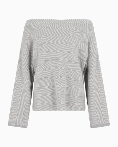 Emporio Armani Wavy Chevron Motif Boat Neck Jumper In Grey