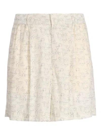 Emporio Armani White Allover Logo Bermuda Shorts In Neutral