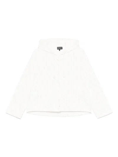 EMPORIO ARMANI WHITE ALLOVER LOGO HOODIE