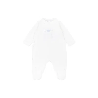 Emporio Armani White Babygrow For Baby Boy With Eagle