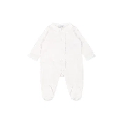 Emporio Armani White Babygrow For Baby Girl With Logo In Pink