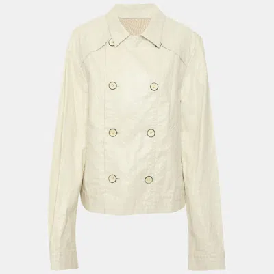 Pre-owned Emporio Armani White Coated Linen Blend Jude Line Double Breasted Blazer Xl