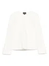 Emporio Armani Cotton Blazer Jacket With Shoulder Pads And Side Slit Pockets In White