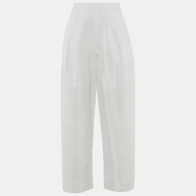 Pre-owned Emporio Armani White Cotton Blend Wide Leg Trousers M