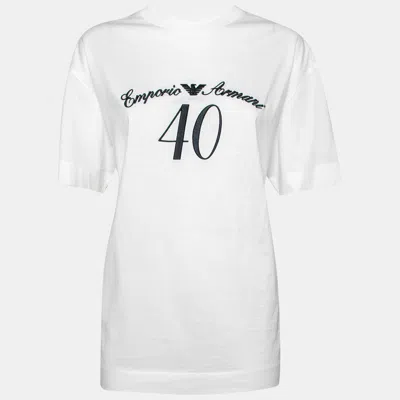 Pre-owned Emporio Armani White Cotton Logo Embroidered Crew Neck Top Xl
