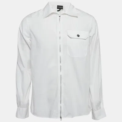 Pre-owned Emporio Armani White Cotton Zip-up Long Sleeve Shirt L
