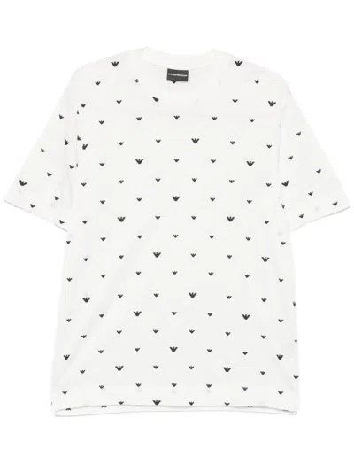 Emporio Armani White Crewneck Allover Logo T-shirt