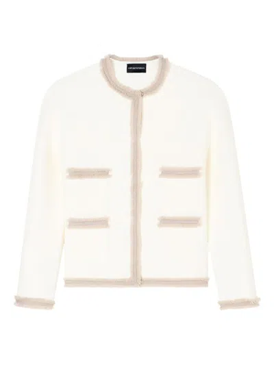 Emporio Armani Crewneck Blazer Jacket In Neutral