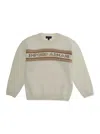 Emporio Armani White Crewneck Sweater With Maxi Logo Lettering On The Front And Ribbed Trims In Wool Blend Boy In Neutral