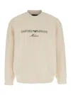 Emporio Armani White Crewneck Sweatshirt With Maxi Logo Lettering On The Front In Cotton Blend Stretch Man In White