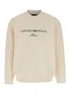Emporio Armani White Crewneck Sweatshirt With Maxi Logo Lettering On The Front In Cotton Blend Stretch Man In Beige