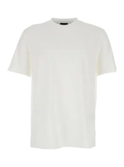 Emporio Armani White Crewneck T-shirt With Logo Embroidery On The Front In Cotton Man