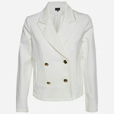 Emporio Armani White Denim Double Breasted Cropped Sailor Jacket