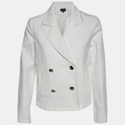 Pre-owned Emporio Armani White Denim Double Breasted Cropped Sailor Jacket S