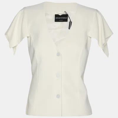 Pre-owned Emporio Armani White Fabric Button Front Top S
