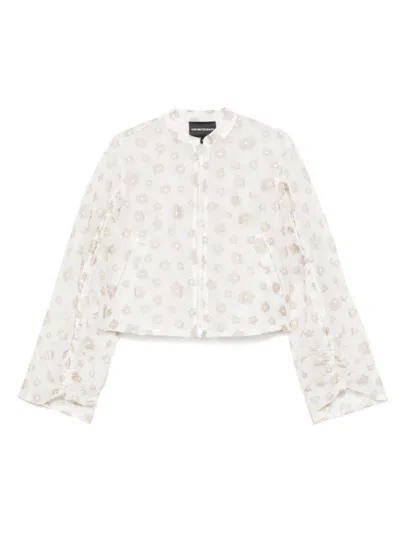 EMPORIO ARMANI WHITE FLORWER EMBROIDERED TOP