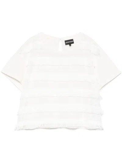 EMPORIO ARMANI WHITE FRINGED T-SHIRT