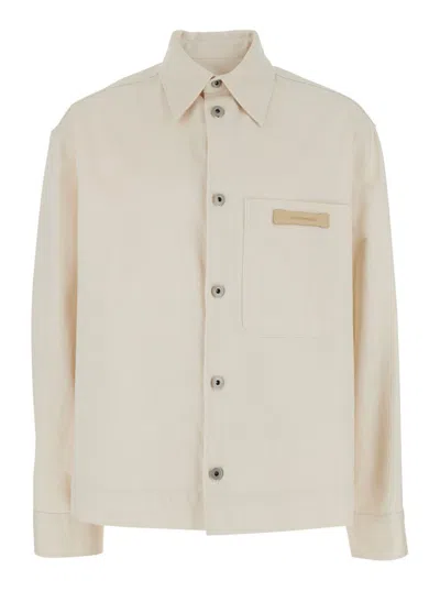 Emporio Armani White Jacket With Logo Patch On The Front