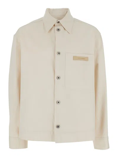 EMPORIO ARMANI WHITE JACKET WITH LOGO PATCH ON THE FRONT IN COTTON MAN