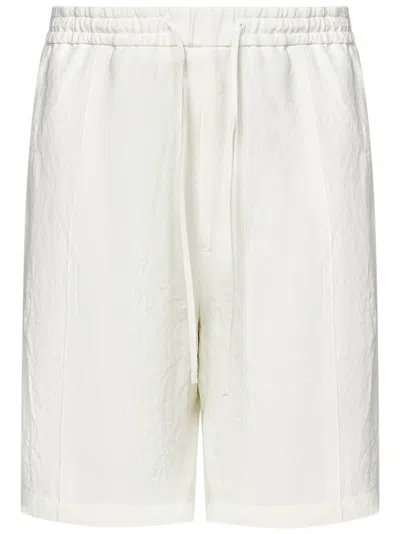 Emporio Armani White Linen Shorts With Drawstring Waist And Side Pockets