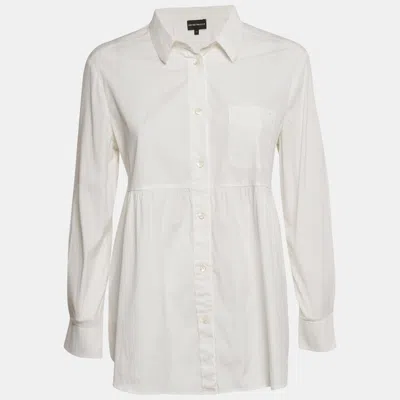 Pre-owned Emporio Armani White Logo Applique Cotton Full Sleeve Shirt M