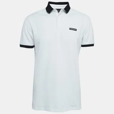 Pre-owned Emporio Armani White Logo Applique Knit Polo T-shirt L