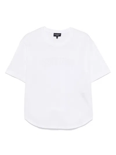 EMPORIO ARMANI WHITE LOGO-EMBROIDERED T-SHIRT