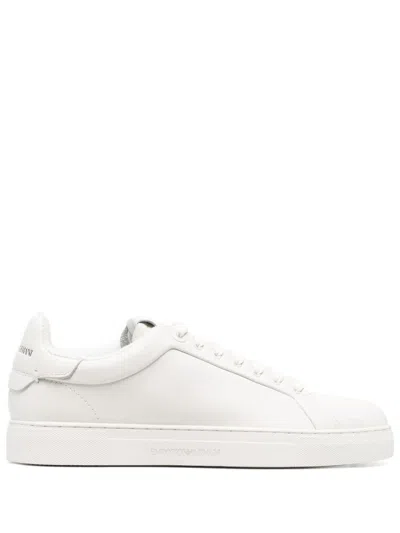 EMPORIO ARMANI WHITE LOGO LEATHER SNEAKERS