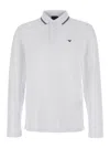 Emporio Armani White Long Sleeve Polo Shirt With Logo Embroidery
