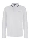 Emporio Armani White Long Sleeve Polo Shirt With Logo Embroidery In White