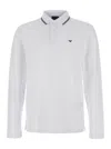 Emporio Armani White Long Sleeve Polo Shirt With Logo Embroidery In White