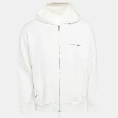 Pre-owned Emporio Armani White Neoprene Zip-up Hoodie M
