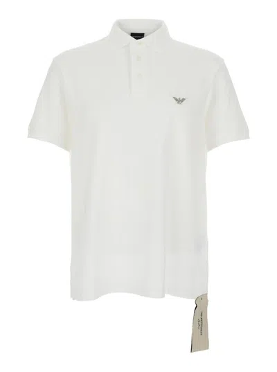 Emporio Armani White Polo Shirt With Classic Collar And Logo Embroidery On The Front In Cotton Man