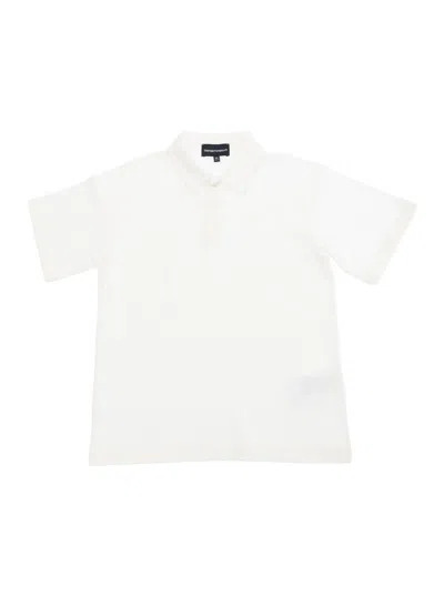 EMPORIO ARMANI WHITE POLO SHIRT WITH CLASSIC COLLAR AND TONAL LOGO EMBROIDERY ON THE FRONT IN COTTON BOY