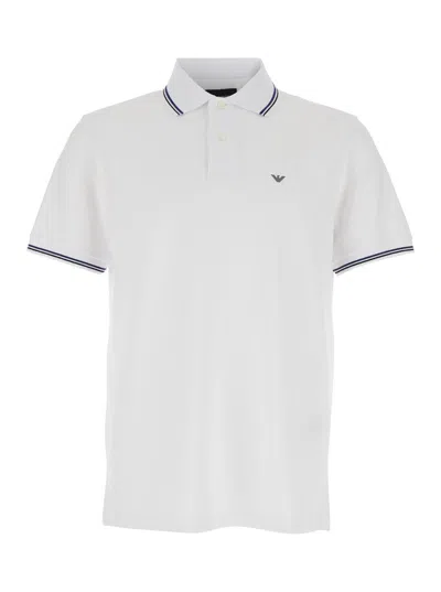 Emporio Armani White Polo Shirt With Logo Embroidered On The Front In Yellow