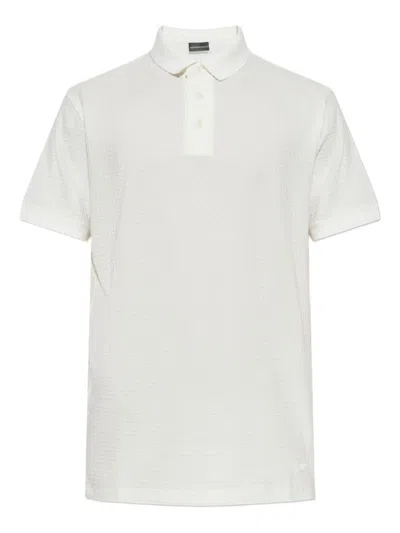 EMPORIO ARMANI WHITE PRINTED COTTON POLO SHIRT