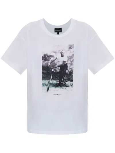 Emporio Armani White Printed Cotton T-shirt