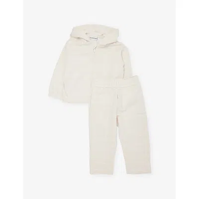 Emporio Armani Kids' White Sand Monogram-print Hooded Cotton Tracksuit Set 4-1