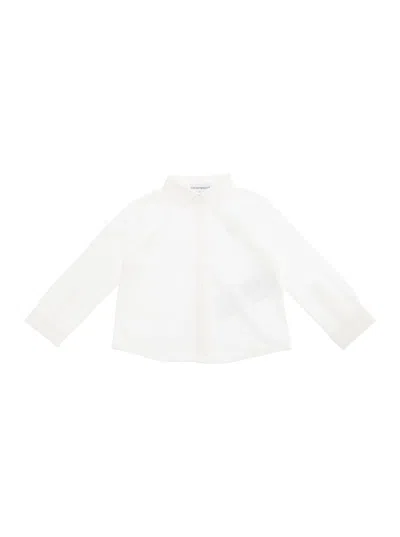 Emporio Armani White Shirt With Classic Collar And Tonal Logo Embroidery On The Front In Cotton Baby