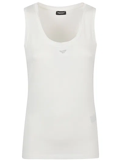 Emporio Armani White Sleeveless Strass Top